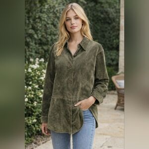 Vintage BAGATELLE Genuine Suede Leather Shacket Jacket – Olive Green. XL